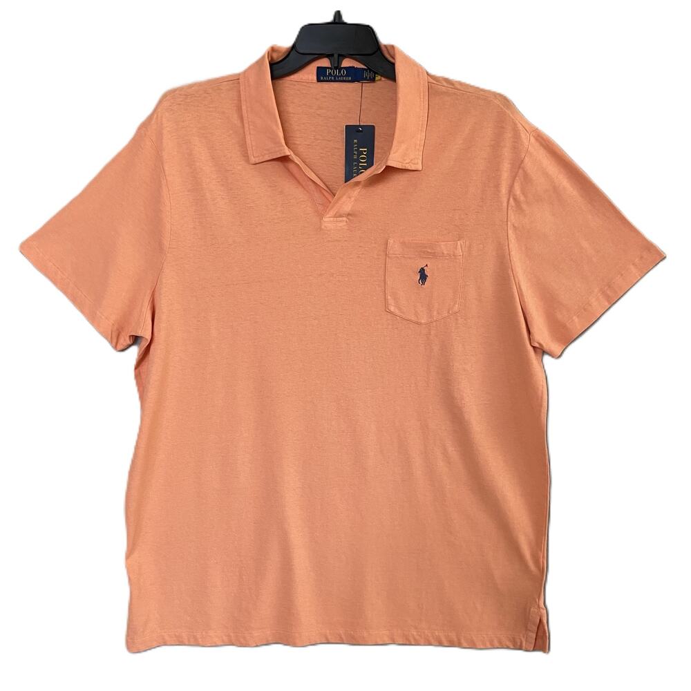Polo Ralph Lauren Shirt Men's Large Buttonless Polo Cotton Linen Blend Pink NEW